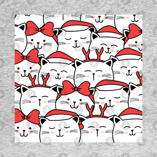 Christmas Kittens Red Antlers Bows Santa Cap by tfortwo